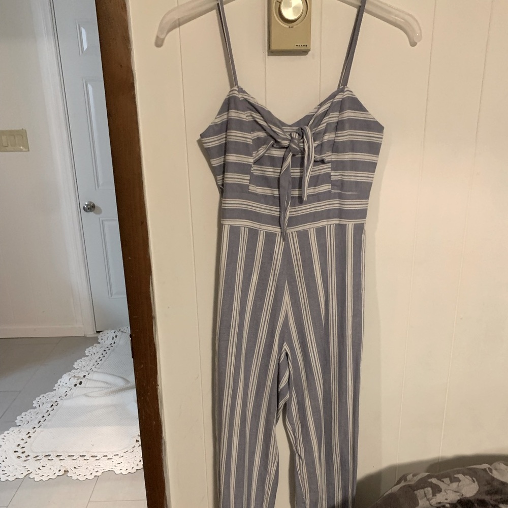 blue striped jumpsuit